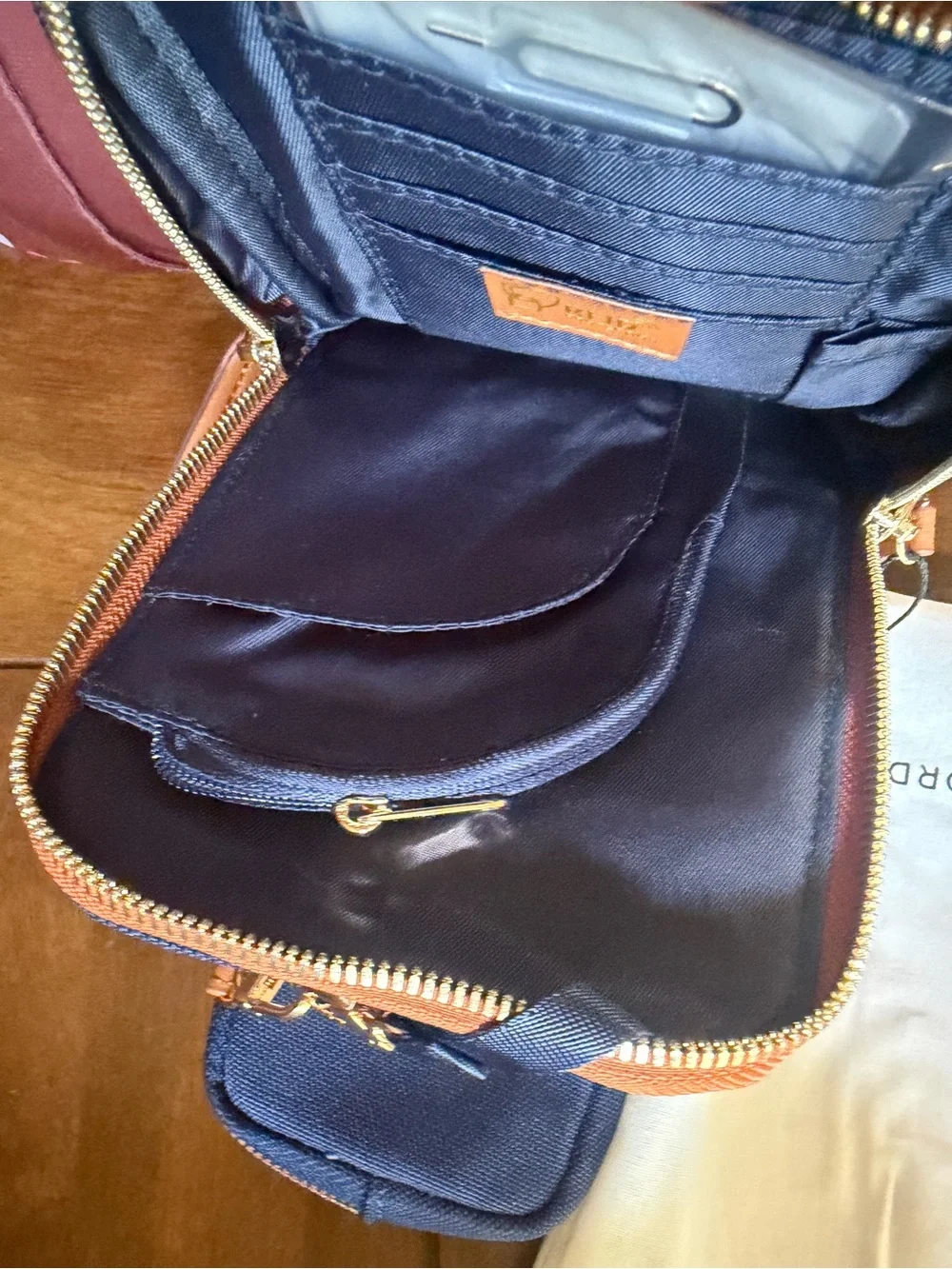 Siena Nexus Navy Phone Crossbody with Tan Trim